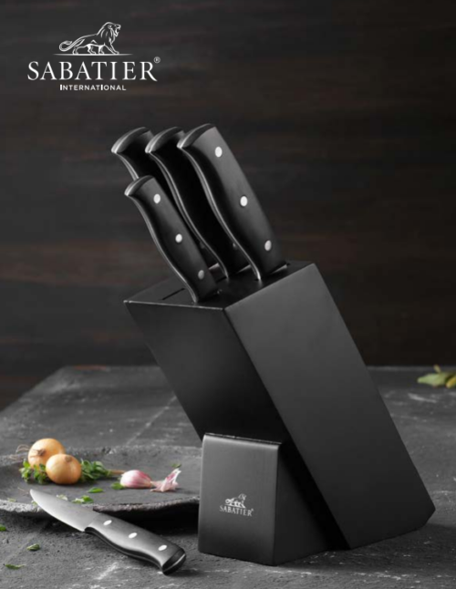 Lion Sabatier knivblok 6 dele. Et rigtig godt sæt som er meget dekorativt og med 5 knive er man klar til udfordringerne i køkkenet