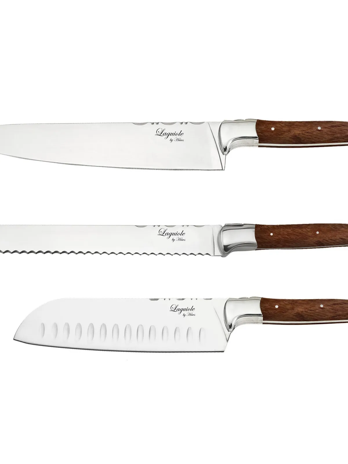 Lagiuole By Hâws Knife Set 3 Pcs (Santuku/Chef/Bread) Rosewood