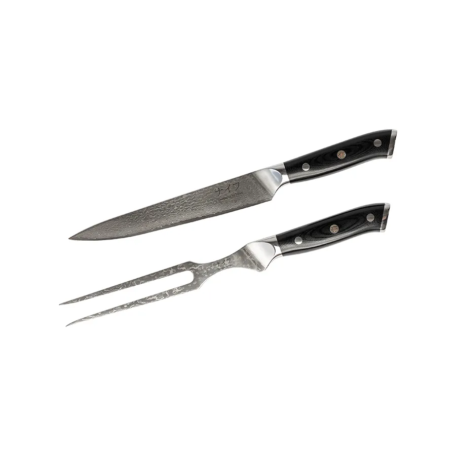 Damascus By Hâws Carving Knife & Fork Set