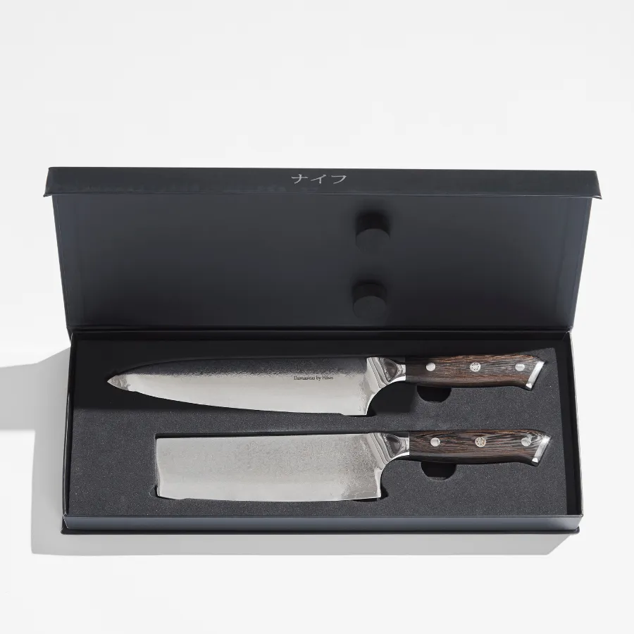 Damascus By Hâws DBHCVW Chef Knife 32 Cm + Vegetable Knife 30 Cm Wengé