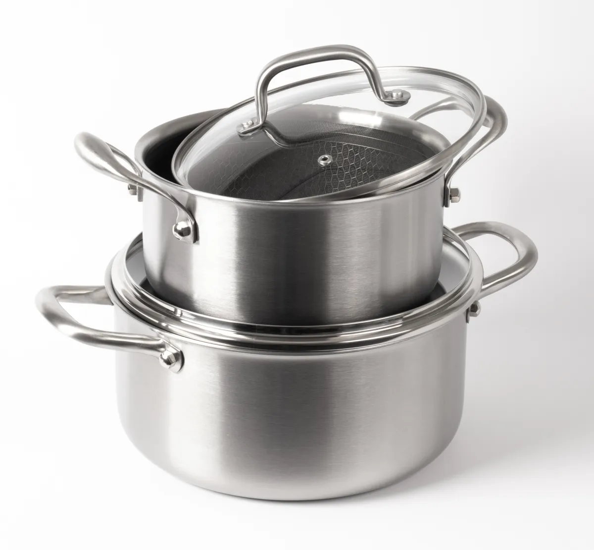 byGaard by Gaard Grydesæt: FP2632 Hybrid gryde mat stål, 20 cm, 3.1 liter, med glaslåg og FP2632 Hybrid gryde mat stål, 24 cm, 5.6 liter, med glaslåg