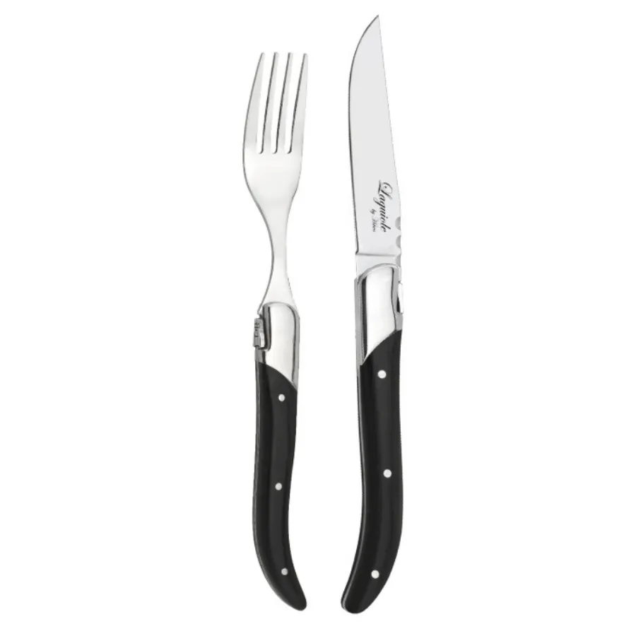 Laguiole By Hâws 6 Steak Knives And 6 Forks - Black Wood