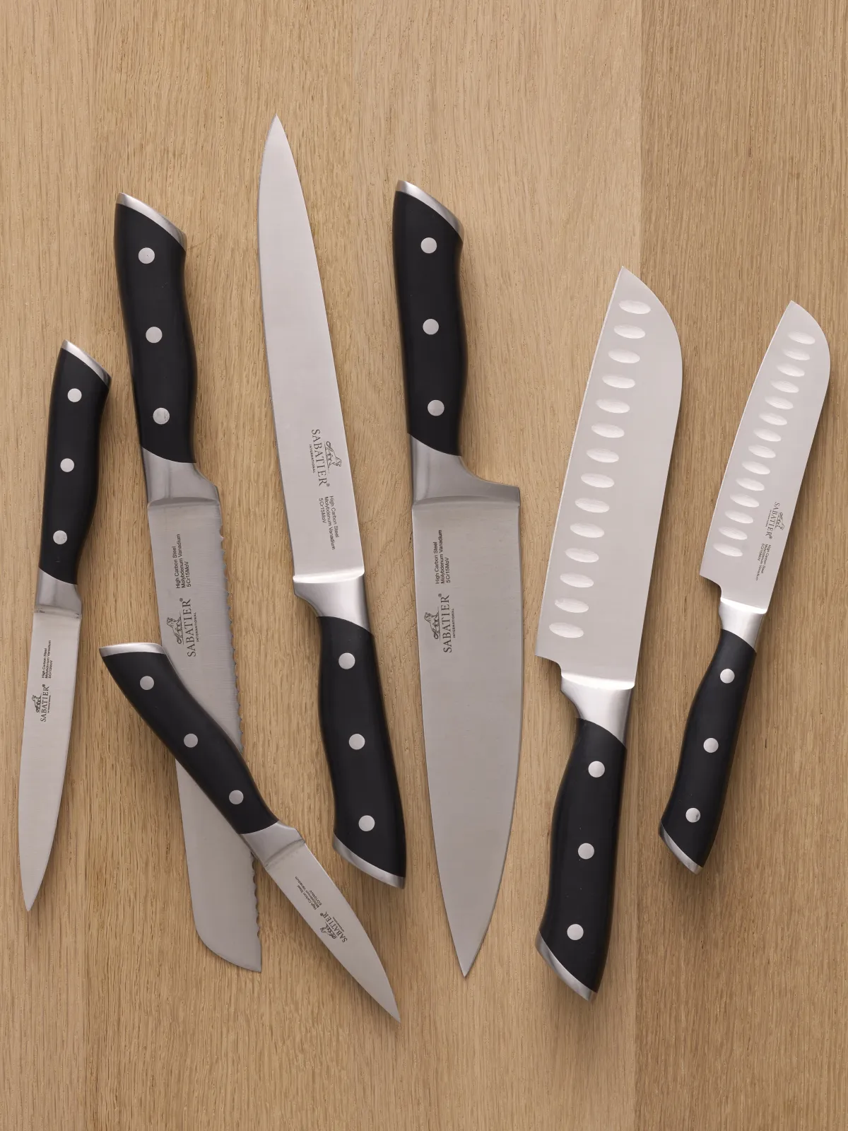 Lion Sabatier Hercules knivsæt 7 dele, urte-, multi-, mini santoku-, santoku-, brød- og kokkekniv