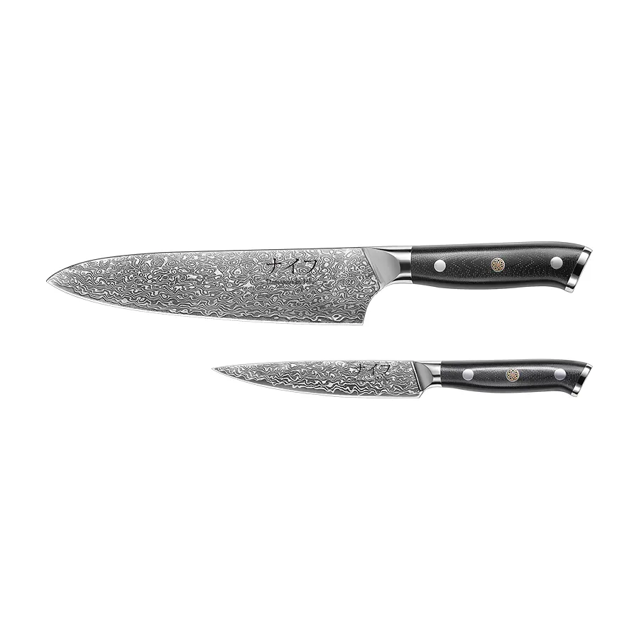 Damascus by Hâws Chef knife 32 cm + Utility knife 24cm G10