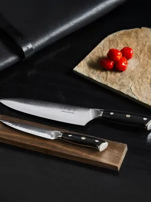 Damascus by Hâws Chef knife 32 cm + Utility knife 24cm G10