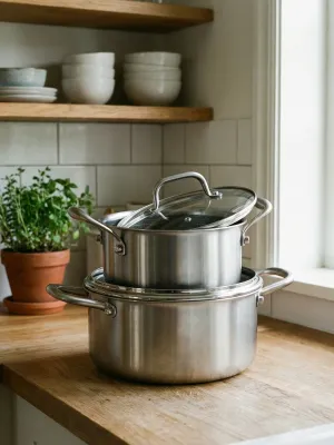 byGaard by Gaard Grydesæt: FP2632 Hybrid gryde mat stål, 20 cm, 3.1 liter, med glaslåg og FP2632 Hybrid gryde mat stål, 24 cm, 5.6 liter, med glaslåg