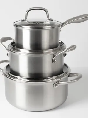 byGaard by Gaard Grydesæt: FP2632 Hybrid gryde mat stål, 20 cm, 3.1 liter, med glaslåg, FP2632 Hybrid gryde mat stål, 24 cm, 5.6 liter, med glaslåg og CP2623 Hybrid kasserolle mat stål, 16 cm, 1.6 liter, med glaslåg,