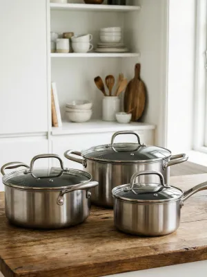 byGaard by Gaard Grydesæt: FP2632 Hybrid gryde mat stål, 20 cm, 3.1 liter, med glaslåg, FP2632 Hybrid gryde mat stål, 24 cm, 5.6 liter, med glaslåg og CP2623 Hybrid kasserolle mat stål, 16 cm, 1.6 liter, med glaslåg,