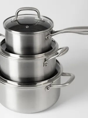 byGaard by Gaard Grydesæt: FP2632 Hybrid gryde mat stål, 20 cm, 3.1 liter, med glaslåg, FP2632 Hybrid gryde mat stål, 24 cm, 5.6 liter, med glaslåg og CP2623 Hybrid kasserolle mat stål, 16 cm, 1.6 liter, med glaslåg,