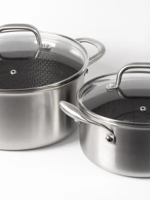 byGaard by Gaard Grydesæt: FP2632 Hybrid gryde mat stål, 20 cm, 3.1 liter, med glaslåg og FP2632 Hybrid gryde mat stål, 24 cm, 5.6 liter, med glaslåg