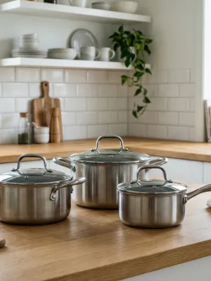 byGaard by Gaard Grydesæt: FP2632 Hybrid gryde mat stål, 20 cm, 3.1 liter, med glaslåg, FP2632 Hybrid gryde mat stål, 24 cm, 5.6 liter, med glaslåg og CP2623 Hybrid kasserolle mat stål, 16 cm, 1.6 liter, med glaslåg,