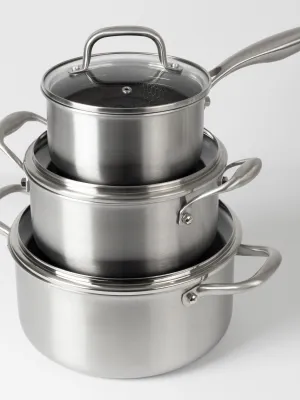 byGaard by Gaard Grydesæt: FP2632 Hybrid gryde mat stål, 20 cm, 3.1 liter, med glaslåg, FP2632 Hybrid gryde mat stål, 24 cm, 5.6 liter, med glaslåg og CP2623 Hybrid kasserolle mat stål, 16 cm, 1.6 liter, med glaslåg,
