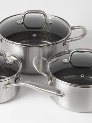 byGaard by Gaard Grydesæt: FP2632 Hybrid gryde mat stål, 20 cm, 3.1 liter, med glaslåg, FP2632 Hybrid gryde mat stål, 24 cm, 5.6 liter, med glaslåg og CP2623 Hybrid kasserolle mat stål, 16 cm, 1.6 liter, med glaslåg,