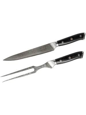Damascus By Hâws Carving Knife & Fork Set