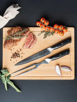 Damascus By Hâws Carving Knife & Fork Set