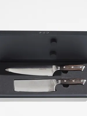 Damascus By Hâws DBHCVW Chef Knife 32 Cm + Vegetable Knife 30 Cm Wengé
