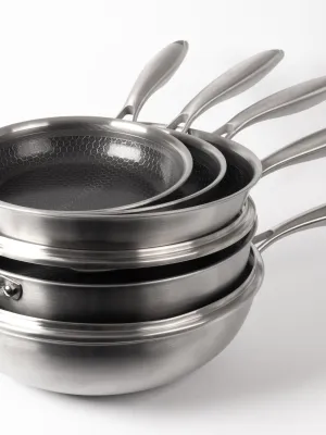 byGaard Hexa Pande 3-Pack - 20+24+28 cm + WP2625 Hybrid wok pande (gryde) mat stål, 30 cm x 9 cm, med glaslåg + sautepande