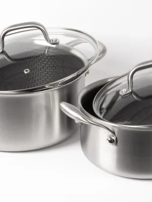 byGaard by Gaard Grydesæt: FP2632 Hybrid gryde mat stål, 20 cm, 3.1 liter, med glaslåg og FP2632 Hybrid gryde mat stål, 24 cm, 5.6 liter, med glaslåg