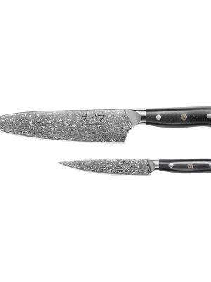 Damascus by Hâws Chef knife 32 cm + Utility knife 24cm G10