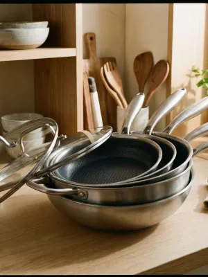 byGaard Hexa Pande 3-Pack - 20+24+28 cm + WP2625 Hybrid wok pande (gryde) mat stål, 30 cm x 9 cm, med glaslåg + sautepande