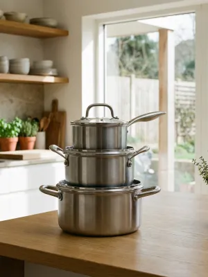 byGaard by Gaard Grydesæt: FP2632 Hybrid gryde mat stål, 20 cm, 3.1 liter, med glaslåg, FP2632 Hybrid gryde mat stål, 24 cm, 5.6 liter, med glaslåg og CP2623 Hybrid kasserolle mat stål, 16 cm, 1.6 liter, med glaslåg,