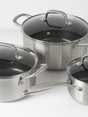 byGaard by Gaard Grydesæt: FP2632 Hybrid gryde mat stål, 20 cm, 3.1 liter, med glaslåg, FP2632 Hybrid gryde mat stål, 24 cm, 5.6 liter, med glaslåg og CP2623 Hybrid kasserolle mat stål, 16 cm, 1.6 liter, med glaslåg,