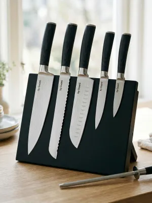 byGaard by Gaard DKS2526 Damascus Knife Set 6 Dele - FSC MIX 70% + KB2602 Knife block, magnetic, gummi træ, 28*21.5*3.5cm