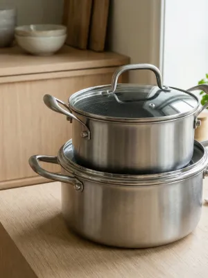 byGaard by Gaard Grydesæt: FP2632 Hybrid gryde mat stål, 20 cm, 3.1 liter, med glaslåg og FP2632 Hybrid gryde mat stål, 24 cm, 5.6 liter, med glaslåg