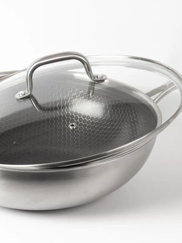 Produkt byGaard WP2625 Hybrid wok pande (gryde) mat stål, 30 cm x 9 cm, med glaslåg, Billede