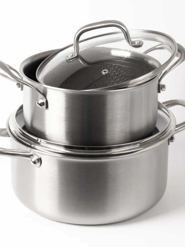 Produkt byGaard by Gaard Grydesæt: FP2632 Hybrid gryde mat stål, 20 cm, 3.1 liter, med glaslåg og FP2632 Hybrid gryde mat stål, 24 cm, 5.6 liter, med glaslåg Billede