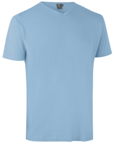 T-Time T-shirt V-hals, fra ID Identity er Klassisk med fire lags halsrib samt ekstra forstærket nakke- og skulderbånd. Er i 100% bomuld OEKE-TEX.
