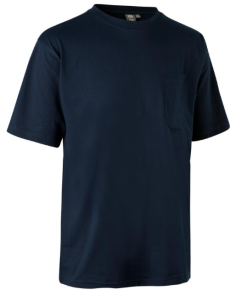 T-Time T-shirt med Brystlomme, er ekstra slidstærk er med 4 lags halsrib og nakkebånd. Er med 35% bomuld og 65 polyester, holder faconen vask efter vask.