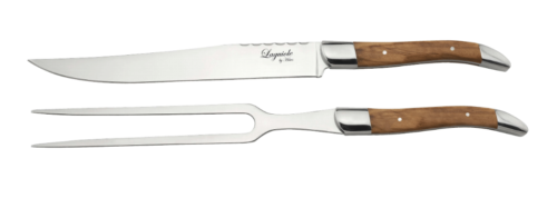 LAGUIOLE BY HÂWS forskæresæt, navnet Laguiole er den særlige form kniven og stege gaflen har, kommer fra en fransk landsby i Centralmassivet.