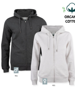 Premium OC Hoody full zipp D/H, med fuld lynlås, i sweatshirt i eksklusiv kvalitet ,øko- logisk bomuld, recycled polyesterblanding. Flatlock raglan-ærme